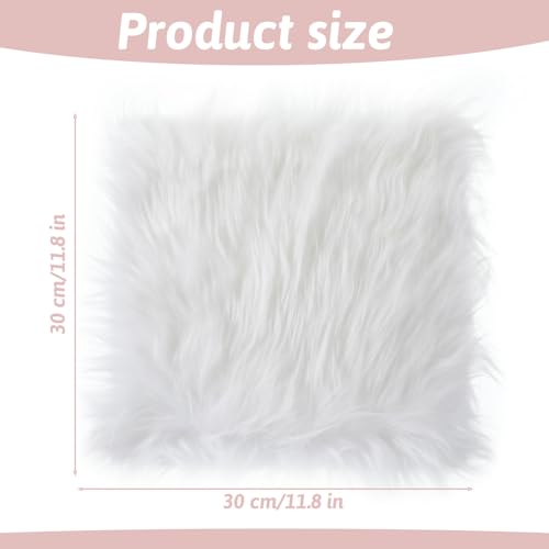 12inch Square Small Faux Fur Sheepskin Cushion, Soft Luxury Photo Props Background for Small Product Desktop Photography, Display and Decor,Jewelry, Nail Art, Locker Accessories for Girls (White)