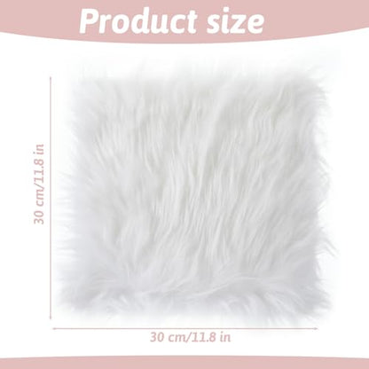 12inch Square Small Faux Fur Sheepskin Cushion, Soft Luxury Photo Props Background for Small Product Desktop Photography, Display and Decor,Jewelry, Nail Art, Locker Accessories for Girls (White)
