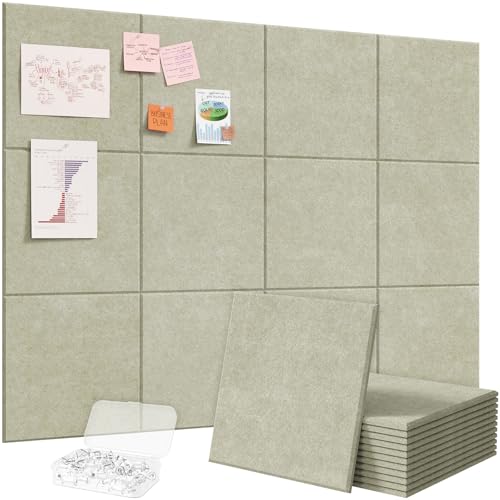 Lifewit 48"x 36" Felt Bulletin Board with Self-Adhesive, 12 Pack Cork Board Alternative for Walls, Large Pin Board Vision Board Message Board with 50 Pushpins for Office Decor, Room Decor, Sage - color: Sage, size: Square Stripe 12-pack