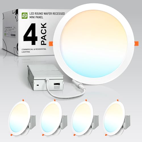 ASD 4 Pack 11/12 Inch LED Recessed Lighting 24W, 5 CCT 2700K-5000K CRI90+, IC Rated Ultra Thin Dimmable Ceiling Lights with J Box, Canless Wafer Downlight, Round Slim Panel Light, UL Listed, White - color: White, size: 12 Inch 4 Pack