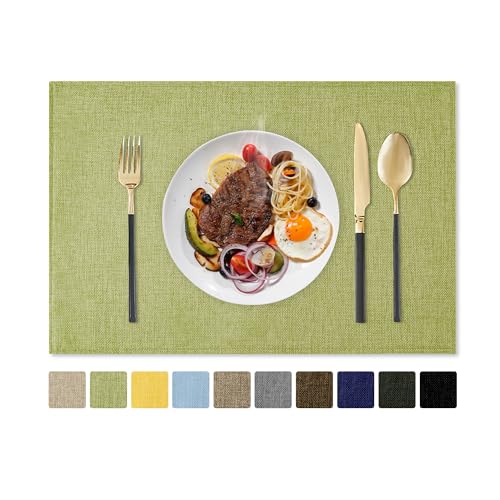 Romanstile Cloth Placemats Set of 8-12 x 18 Inch, Heat Resistant Double Layered Thickened Burlap Place Mats, Washable Faux Linen Farmhouse Table Mats for Kitchen/Dining/Party/Outdoor, Green - color: Light Green, size: Placemats 12" X 18", Set of 8