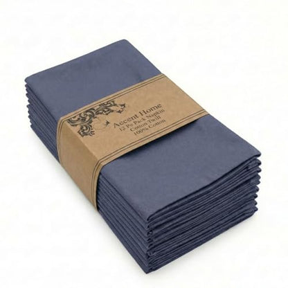 ACCENTHOME Accent Home 100% Cotton Napkins, Delicate Cloth Napkins for Dinners, Parties and Weddings，18 x 18 Inch Set of 12 - Navy - color: 09 - Navy - Twill, size: 18"x18" - Pack of 12