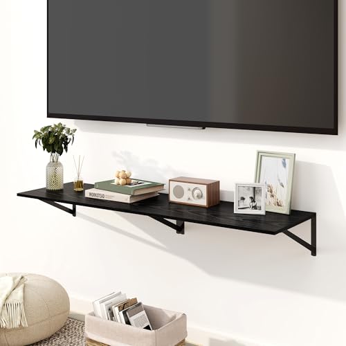 Fun Memories Floating Shelves for Wall, 12 Inch Deep Floating Shelves Set of 2, 24W x 12D Large Wall Shelf with Sturdy Metal Brackets for Living Room, Bathroom, Bedroom and Kitchen, Black - color: A-black, size: 24"W x 12"D