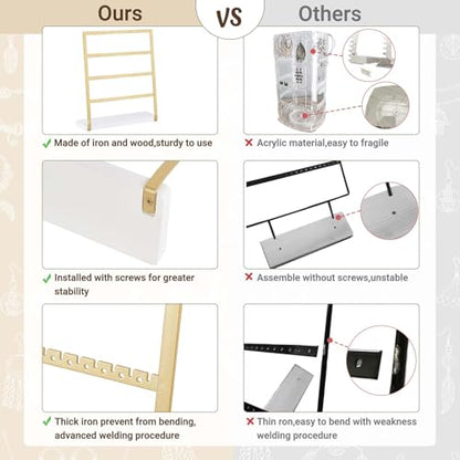 Mkono 4-Tier Earring Holder Organizer Stands Gold Metal Jewelry Display Rack for Hanging 74 Pairs of Earrings and Ear Studs, Gifts for Women and Girls