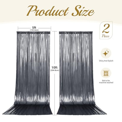 10x10ft Silver Black Backdrop Curtains Wedding Party Glitter Sequin Curtain Backdrop Fabric Shimmer Drapes Backdrop Bridal Shower Birthday Christmas Photoshoot Background Photography 5x10FT，2 Panels - color: Silver Black, size: 10ft X 10ft(2 Panels 5ft X