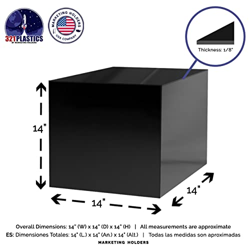 2 Pack 14" Acrylic Display Riser Box with One Open Side No Lid Versatile Glossy Black Square Retail Merchandise Storage Bin or Product Platform by Marketing Holders - size: 14"w x 14"h Black