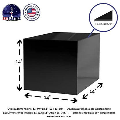 2 Pack 14" Acrylic Display Riser Box with One Open Side No Lid Versatile Glossy Black Square Retail Merchandise Storage Bin or Product Platform by Marketing Holders - size: 14"w x 14"h Black