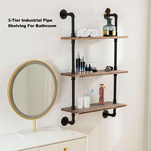 ROGMARS 3-Tier Real Pine Wood Floating Shelf, 20x7.87x41.3in, Industrial Retro Style, Bathroom Wall Shelves, Kitchen Shelves - color: Rustic Brown, size: 20 Inch 3 Tier