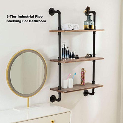 ROGMARS 3-Tier Real Pine Wood Floating Shelf, 20x7.87x41.3in, Industrial Retro Style, Bathroom Wall Shelves, Kitchen Shelves - color: Rustic Brown, size: 20 Inch 3 Tier
