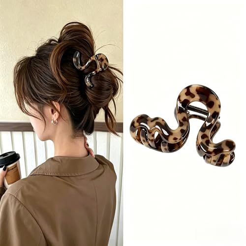 Clip for Women, Irregular Hair Claw Clips, 7.8cm Decorative Shark Clip for Updo Bun Ponytail Daily Styling, Strong Hold Non-slip Barrettes (Leopard) - color: Leopard