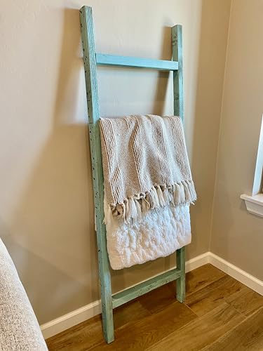 BARNWOODUSA Rustic Farmhouse Decorative Ladder - Our 5 ft Ladder can be Mounted Horizontally or Vertically and is Crafted from Upcycled Wood No Assembly Required Robins Egg Blue - color: Robins Egg Blue, size: 60"H x 21"W x 1.63"D