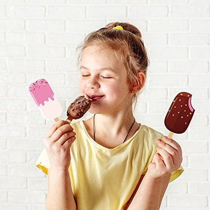 Generic Ice Cream Photo Booth Props, 25PCS (Ice Cream) with Bamboo Sticks & Glue Dots, Paper, Round Shapes, Pink, Cartoon Pattern, 7.8 x 10 Inches, Perfect for Parties & Events - color: Ice Cream