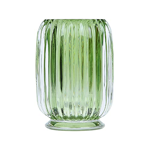 DASITON Makeup Brush holder Organizer,Crystal Cosmetic Makeup Brush Glass Brushes Storage Holder, Vintage Make Up Brush Cup striped vase(Green) - color: Green