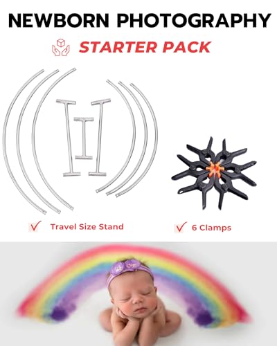 Newborn Photography Stand with Storage Bag and 6 Clamps Set Stainless Steel Baby Posing Table Photoshoot Stand Backdrop Ring Frame Infan Round Background Station for Newborn Photo Sessions - size: Stand with 6 Clamps