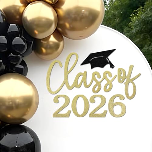 Class of 2026 Sign for Backdrop - Felt Class of 2026 Congrats Grad Decal Sign for Graduation Balloon Arch Backdrop Grad Party Decorations Photo Props (Glitter Gold) - color: Glitter Gold