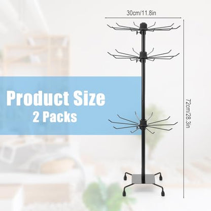 2 Pcs Jewelry Rack, Rotating Jewelry Stands with Hooks, Adjustable Display Holder Organizer, Metal Display Stand for Earrings, Necklace & Bracelet, Vendor Booth Accessories (Black)