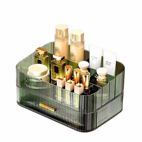 Makeup Organizer with Stackable Drawers, Bathroom Vanity Organizers and Storage, Ideal for Desk and Dresser Countertops, Great for Cosmetics, Skincare, Lipsticks, Nail Care - Green - color: Clear Green, size: Tray and Drawer