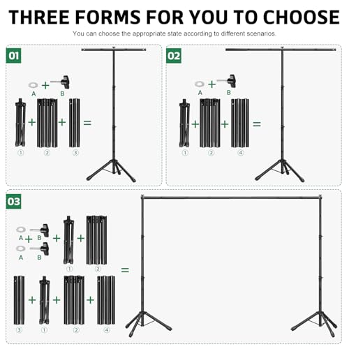 3-in-1 Backdrop Stand Kit 10x8.5 ft for Photography Studio, T-Shape Backdrop Stand for Wedding Parties, Background Stand for Photo Video Studio with Carring Bag, 6 Clamps, 2 Sandbags - size: 10x8.5 Ft