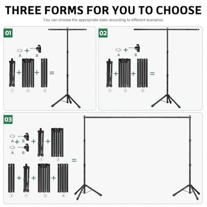 3-in-1 Backdrop Stand Kit 10x8.5 ft for Photography Studio, T-Shape Backdrop Stand for Wedding Parties, Background Stand for Photo Video Studio with Carring Bag, 6 Clamps, 2 Sandbags - size: 10x8.5 Ft