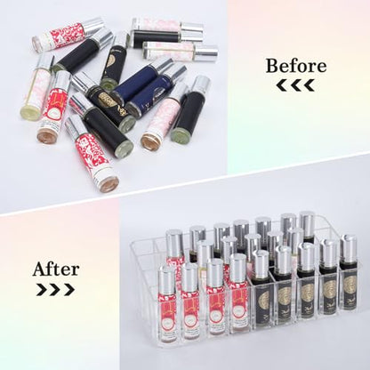 Rollerball Perfume Organizer, Beauty Scent Holder, 36 Space Clear Acrylic Perfume Organizer Refillable Container Tall Scented Oil Storage Display Case, Makeup Lipgloss Lipstick Display Case
