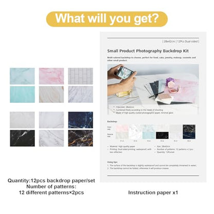Meking 21Pcs 30Patterns Product Photography Backdrop Kit Photo Backdrop Board Suitable for Food、Jewelry、Cosmetic、Craft and Other Small Products Photography