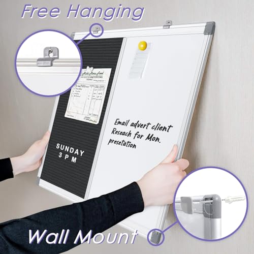 S SWANCROWN Magnetic Dry Erase & Felt Board Combo - Changeable Letter Felt Board for School, Office, Home - Aluminum Frame, 36x24 inch - color: Black-vertical, size: 36"W x 24"H