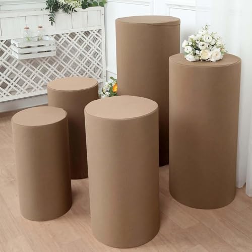 Efavormart Set of 5 | Taupe Spandex Cylinder Plinth Display Box Stand Covers, Stretchable Pedestal Pillar Prop Covers - 160 GSM - color: Taupe, size: Spandex Cylinder Covers