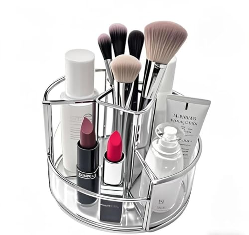 360° Rotate Makeup Brush Holder, Makeup Organizers Countertop, Perfume Tray, Bathroom Organizer and Storage for Eyeliner,Lipstick, Lazy Susan Organizer for Vanity Cabinet Dresser Bathroom (Silver) - color: Silver