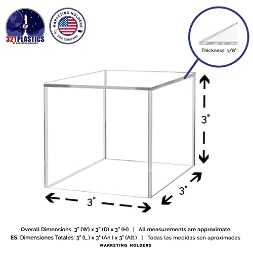 2 Pack 3" Acrylic Display Riser Box No Lid Clear Square Retail Product Riser One Open Side Merchandise Storage Cubby for Expos and Tradeshows No Assembly by Marketing Holders - size: 3"w x 3"h