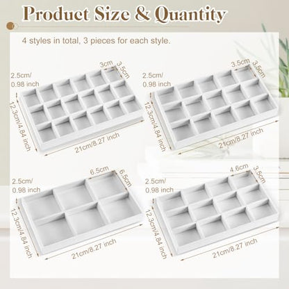 Junkin 12 Pcs Jewelry Tray Velvet Stackable Jewelry Organizer Trays Divided Earring Accessories Storage Containers Box (Rose Red) - color: White