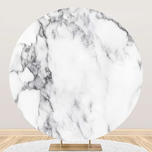AOFOTO 4x4ft Round White Marble Backdrop Covers Nature Stone Texture Polyester Printed Circle Photography Background Wedding Baby Shower Newborn Birthday Party Balloon Arch Decor Photo Booth Props - size: 4x4ft
