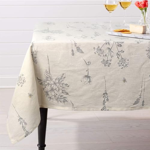 ColorBird Spring Floral Beige Cotton Linen Rectangle Tablecloth Rustic Garden Natural Decorative Table Cover for Kitchen Dining Summer Picnic Indoor (Rectangle/Oblong, 55 x 120 Inch, Linen) - size: 120" x 55" (Rectangular)