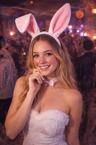 WOVOWOVO Bunny Ears Headbands White Rabbit Ears Soft Plush, Bunny Costume Accessory for Halloween Easter Cosplay, 1 Pack