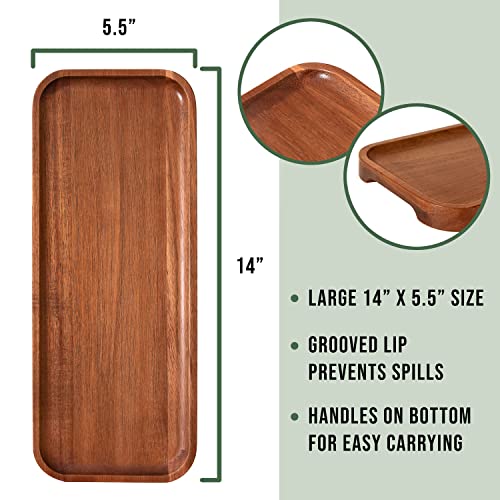 Solid Acacia Wood Serving Trays (14 x 5.5 inches) Rectangular Wooden Large Serving Platters for Food, Wooden Platter for Charcuterie, Appetizer Serving Tray, Wood Cheese Board (Set of 3 Plates) - size: Medium