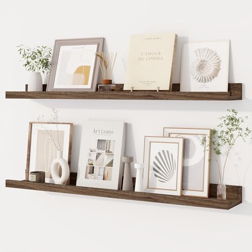 Dreamland Picture Ledge Shelf for Wall, Floating Shelves Set of 2, 32 Inch Long Floating Shelves with Lip for Living Room, Bedroom, Bathroom, Kitchen, Walnut - color: Walnut, size: 32inch
