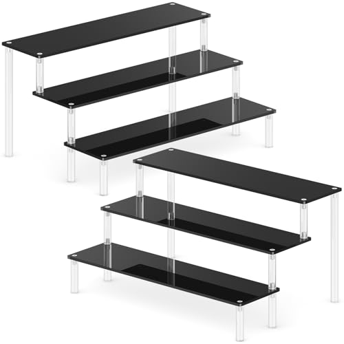 2 Packs Acrylic Display Stand Riser,3 Tier Perfume Organizer Cupcake Stand Acrylic Pop Shelves Holder,Black Desk Display Shelf for Figure,Trinket,Collectibles,Dessert Stands for Party Decor-11.6in - color: Black, size: 11.6x3.1 inch