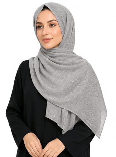 Lightweight Cotton Linen Feel Scarf Shawl Wrap Hijab for Women, Travel Fall Winter Gift - color: Mcspz2530-1#grey