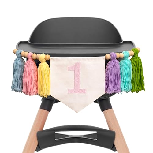 Upfirst Boho Rainbow Handmade 1st Birthday High Chair Banner - First Birthday Tassel Garland Party Decoration Supplies for Baby Girls,Colorful Party Decor Photo Props (Rainbow Tassels Banner) - color: Rainbow Tassels banner pink
