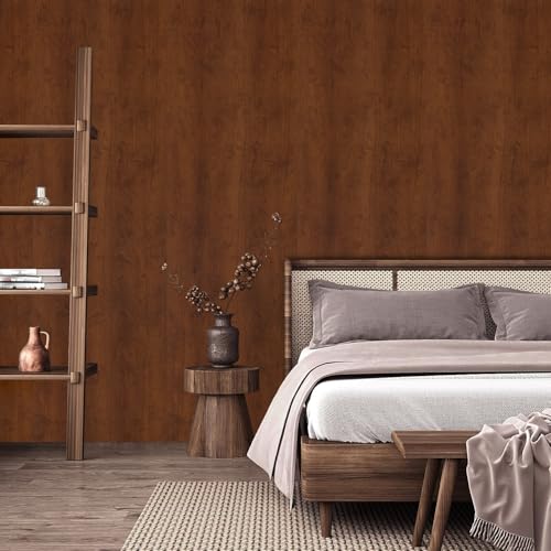 Wood Contact Paper, Red/Brown Wood Peel and Stick Wallpaper for Cabinets, Faux Wood Grain Vinyl Wrap Self Adhesive Waterproof Wall Paper for Countertops Drawer Shelf Liner Furniture17.7in X 118in - color: Red/Brown, size: 17.7" x 118"