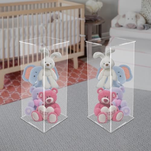 2Pcs Acrylic Display Cube Pedestal, Art Sculpture Stand, Acrylic Flower Stand, Clear Display Flower Tower, Dessert Cake Table Display Pillars for Wedding, Birthday, Banquet Parties Decor (9.84 × 9.84 × 23.62in) - size: 9.84 × 9.84 × 23.62in