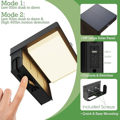 Square Solar Wall Lights - Solar Powered Wall Lamps - LED Lights - PIR Sensor & Two Lighting Modes - Rechargeable Battery Lasts Up to 55 Hours - 3000K - IP44 Weather Resistant - 2 Pack - size: 2 Pack Wall Lights