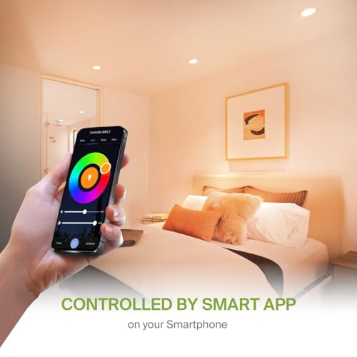 ASD 1 Pack LED Smart Recessed Lighting 6 Inch 15W, RGBW Color Changing Lights, Compatible with Alexa & Google Assistant, Dimmable 2700K-6500K Selectable RGB Lights, WiFi Bluetooth Ceiling Light, ETL - color: White, size: 6 Inch 1 Pack RGBW