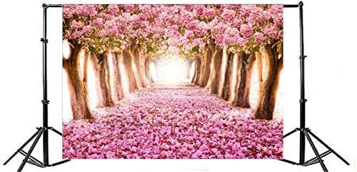 AOFOTO 15x10ft Spring Cherry Blossom Backdrop Sweet Pink Flowers Tree Floral Petal Boulevard Photography Background Baby Shower Photo Studio Props Girl Infant Adult Artistic Portrait Vinyl Wallpaper - size: 15x10ft