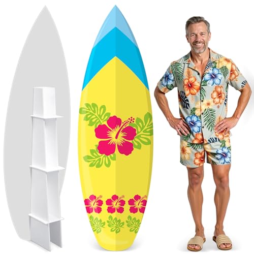 Yalikop 6 Ft Surfboard Cardboard Cutout Stand Up Photo Prop - Hawaiian Tropical Party Decorations Standee Surfboard Foam Board for Garden Yard Sign Decor Summer Beach Luau Photography Background - style: Tropical Flower