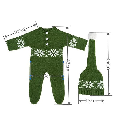 Christmas Newborn Baby Photo Shoot Props Outfits Crochet Clothes Santa Claus Red Hat Pants Photography Props - color: Green B