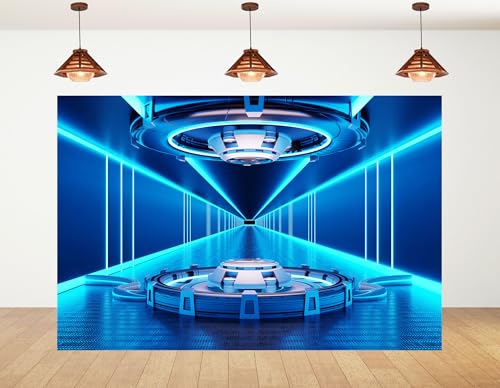 9x9ft 3D Future Game Platform Backdrop Modern Podium Photography Background for Gaming Events and Product Displays Decorations Tapestry Photo Booth Props - size: 9x9ft