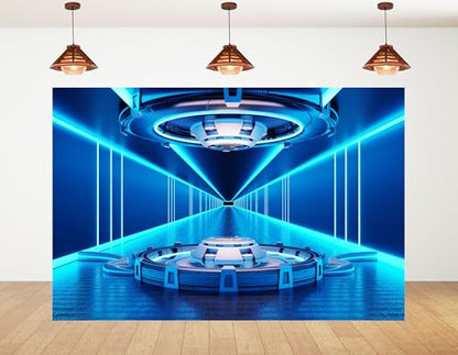 9x9ft 3D Future Game Platform Backdrop Modern Podium Photography Background for Gaming Events and Product Displays Decorations Tapestry Photo Booth Props - size: 9x9ft