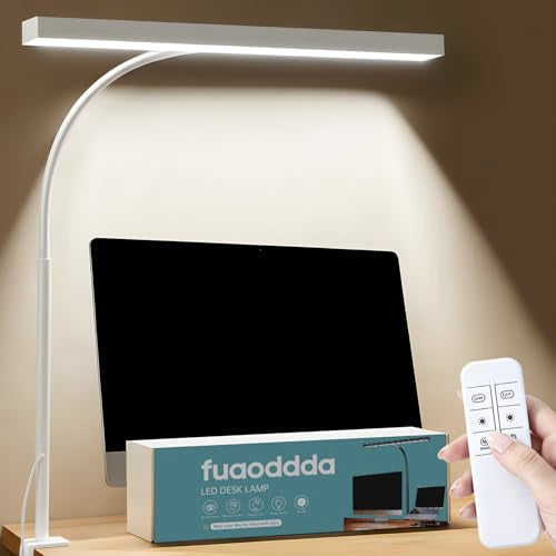LED Desk Lamp for Office Home, Eye- caring Lamp with 10 Meter Remote Control Function, 5 Modes 10 Brightness Adjustable Desk Light Flexible Gooseneek Clip - on Light for Studying, Workbench (white) - color: T-shaped-White
