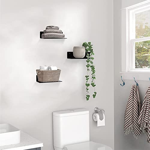 9 Inch Acrylic Floating Shelf No Drill Adhesive Wall Shelf Set of 2 for Funko Pop Storage, Floating Shelves Damage-Free Expand Wall Space for Living Room, Bathroom, Gaming Room, Office - Black - color: Black