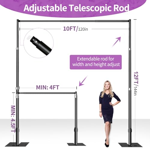 12x10 Pipe and Drape Stand Kit, Heavy Duty Backdrop Stand Adjustable, Sturdy Metal Back Drop Decoration Frame with Flat Base for Parties, Flower Wall, Wedding, Event,Trade Shows, Photo Shoot- Black - color: Black, size: 12ftx10ft